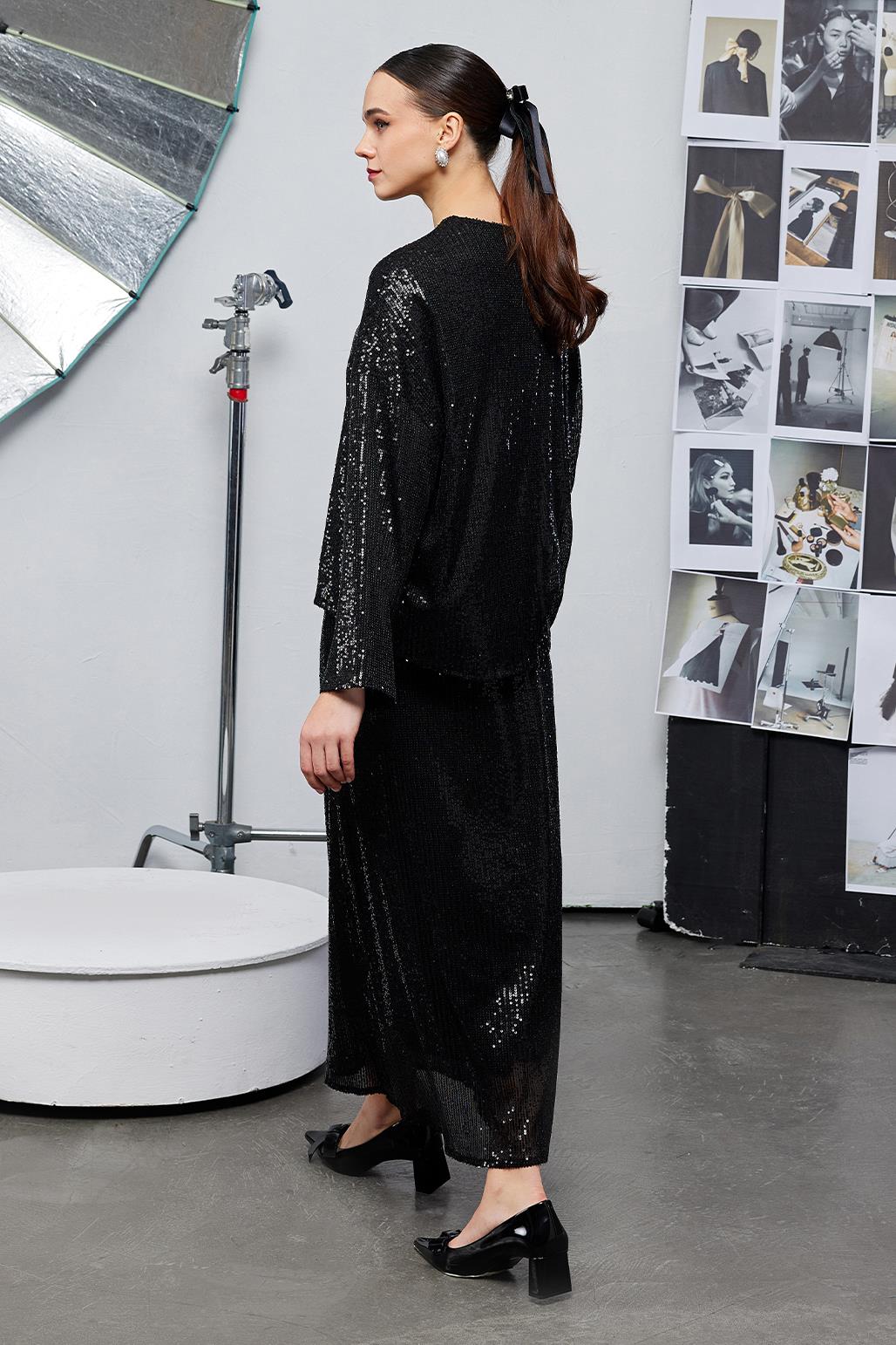 Payet İşlemeli Galia Tunik Siyah