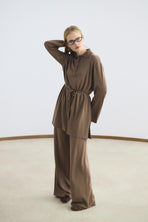 Polo Yaka İnce Triko Tunik Pantolon Takım Toprak