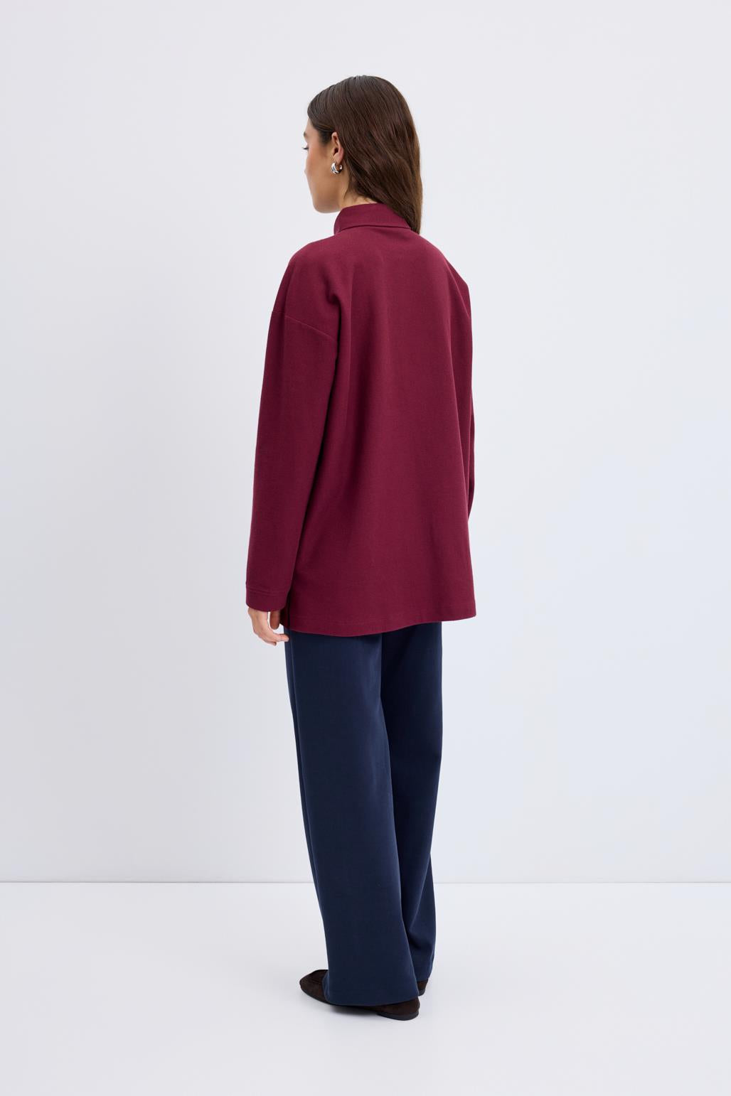 Polo Yaka Yandan Yırtmaçlı Sweatshirt Bordo