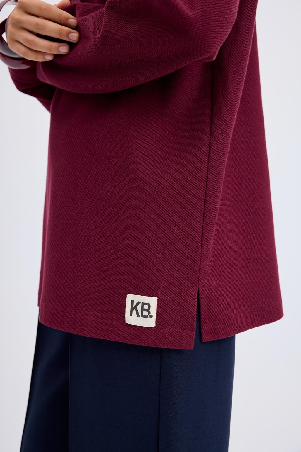 Polo Yaka Yandan Yırtmaçlı Sweatshirt Bordo
