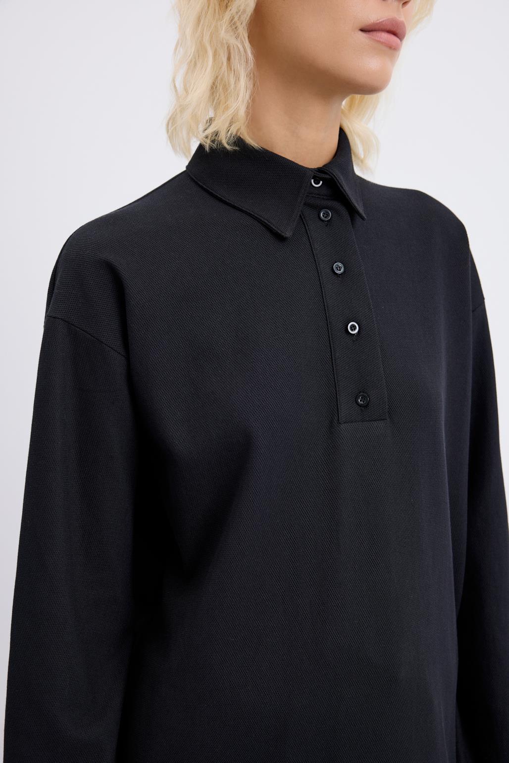 Polo Yaka Yandan Yırtmaçlı Sweatshirt Siyah