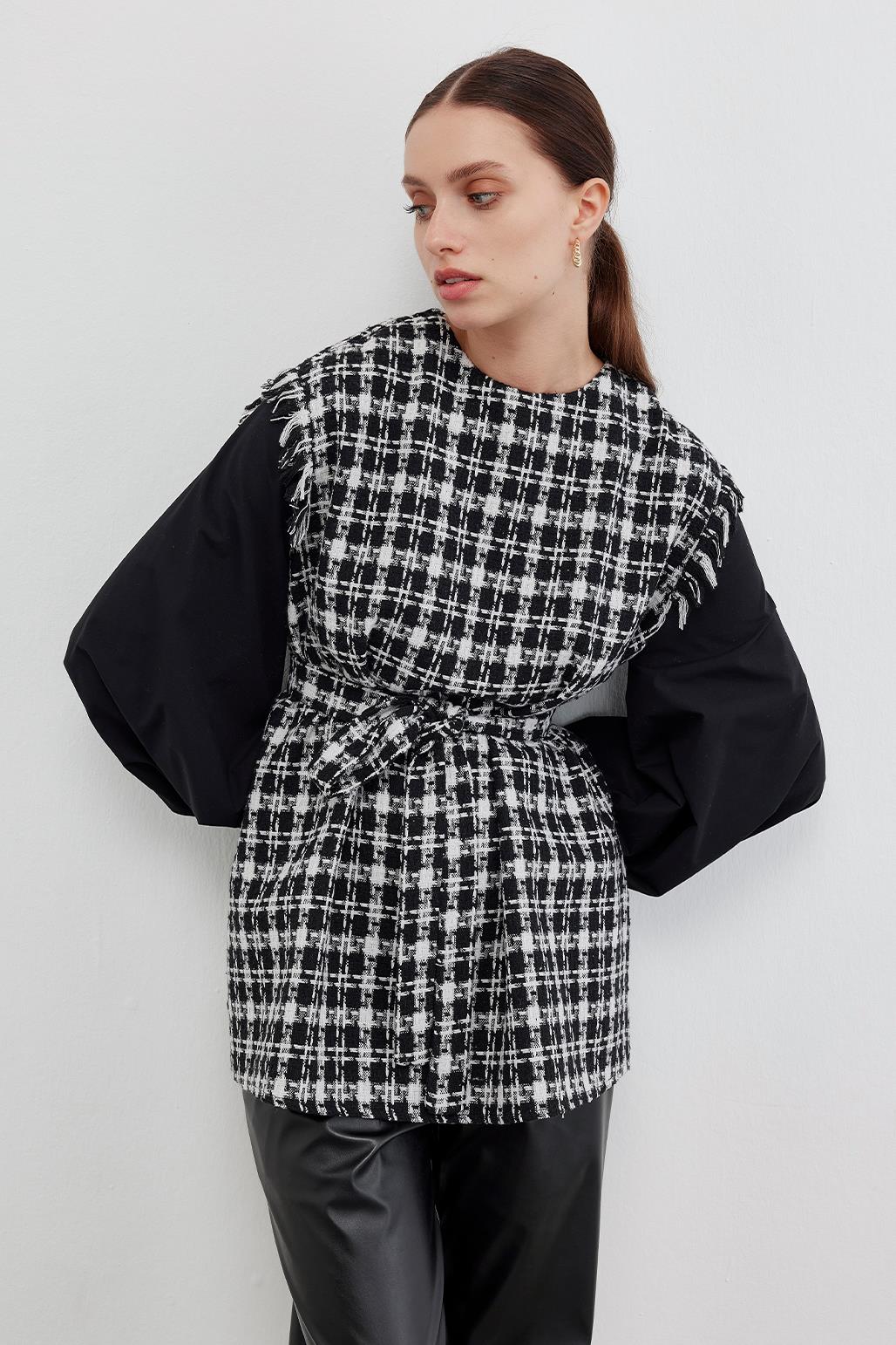 Poplin Balon Kollu Tüvit Tunik Siyah