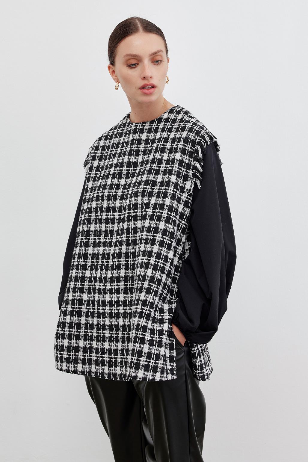 Poplin Balon Kollu Tüvit Tunik Siyah