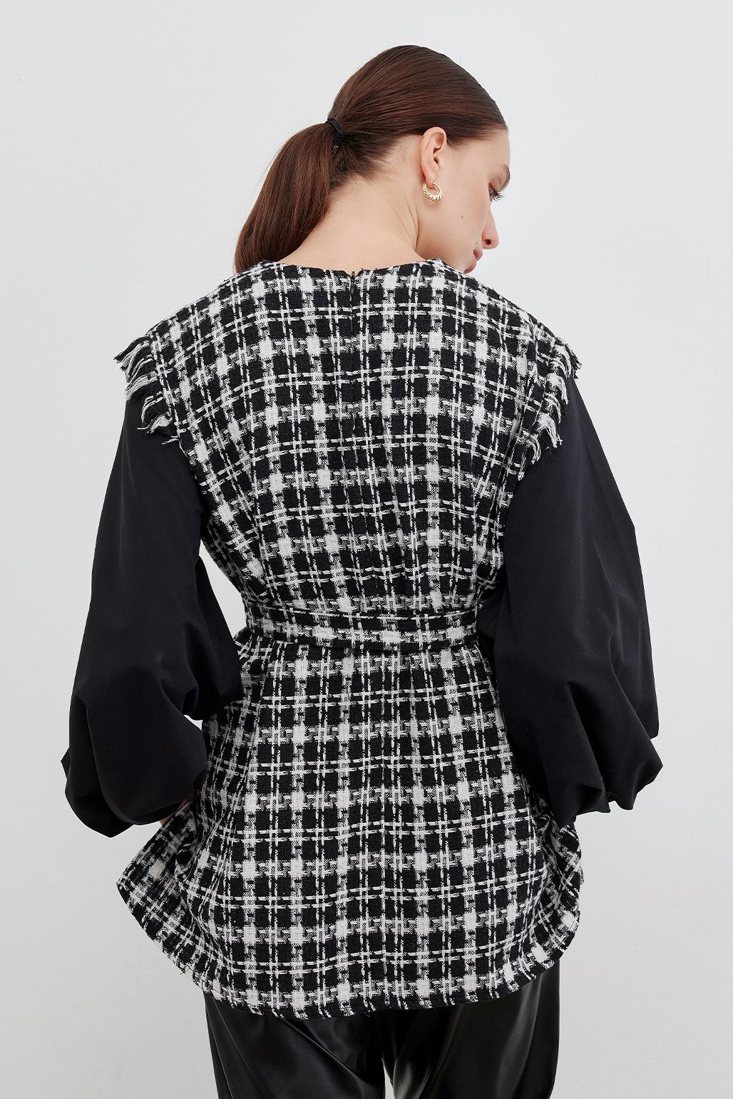 Poplin Balon Kollu Tüvit Tunik Siyah
