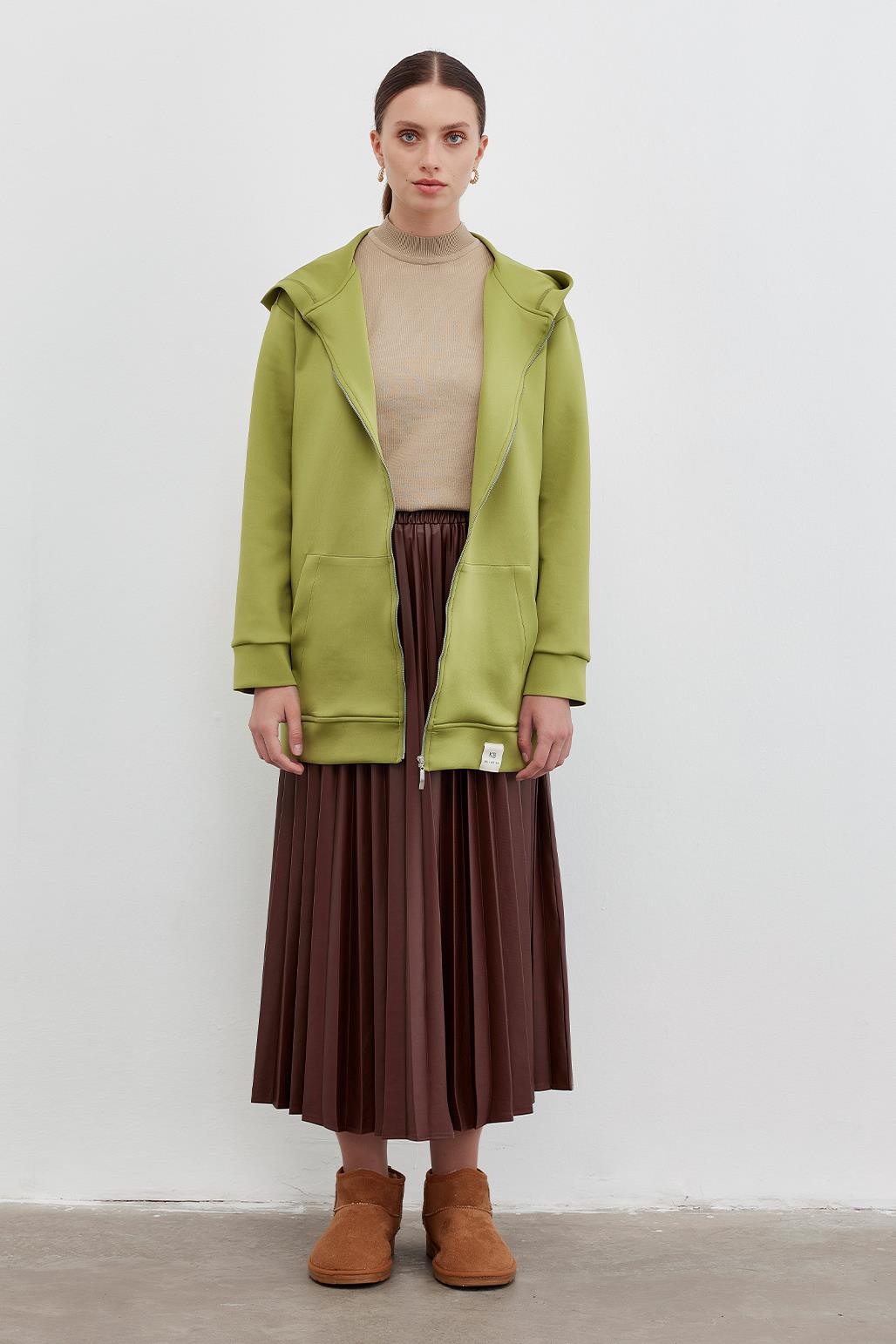 Puf Kapüşonlu Hırka Olive