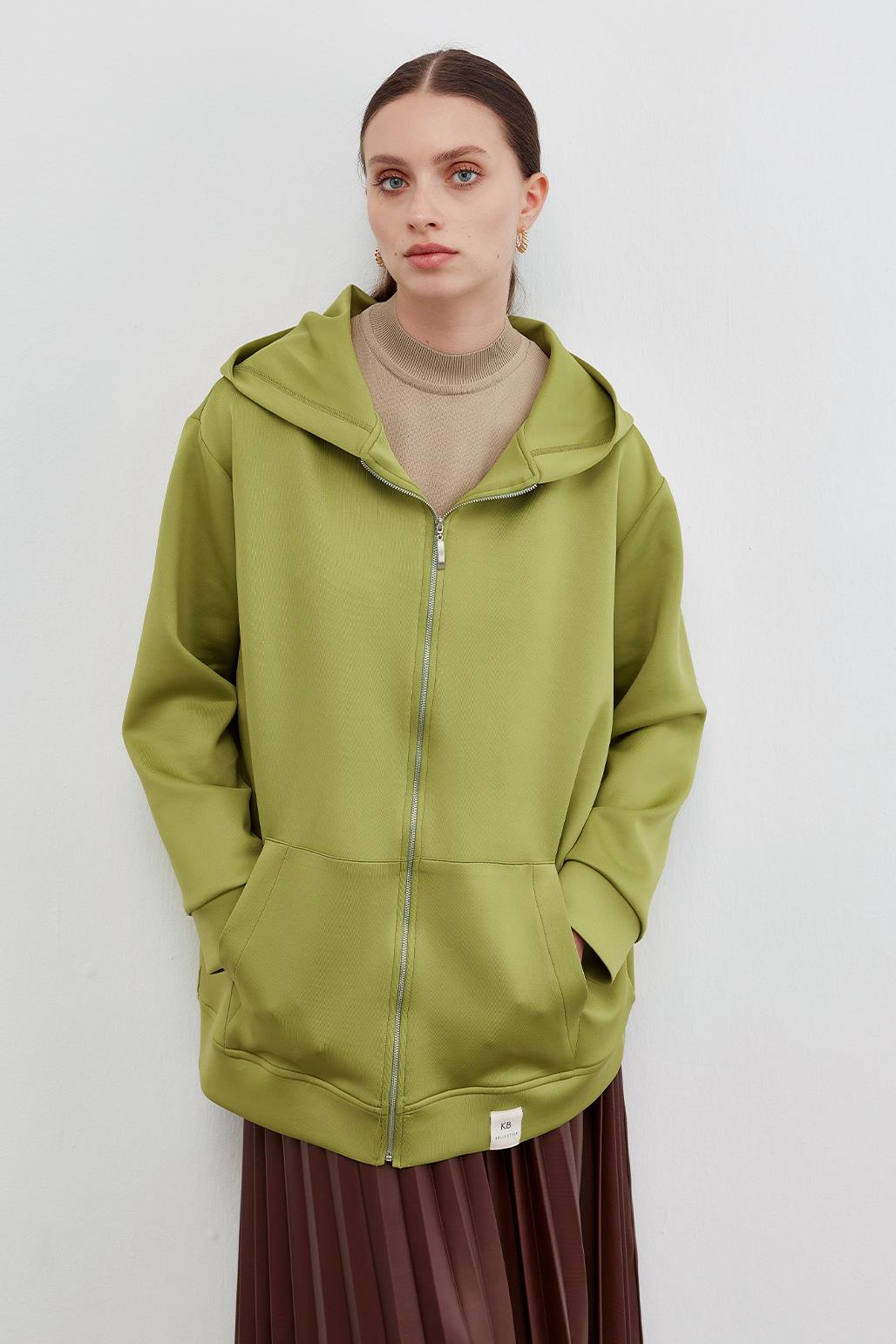 Puf Kapüşonlu Hırka Olive