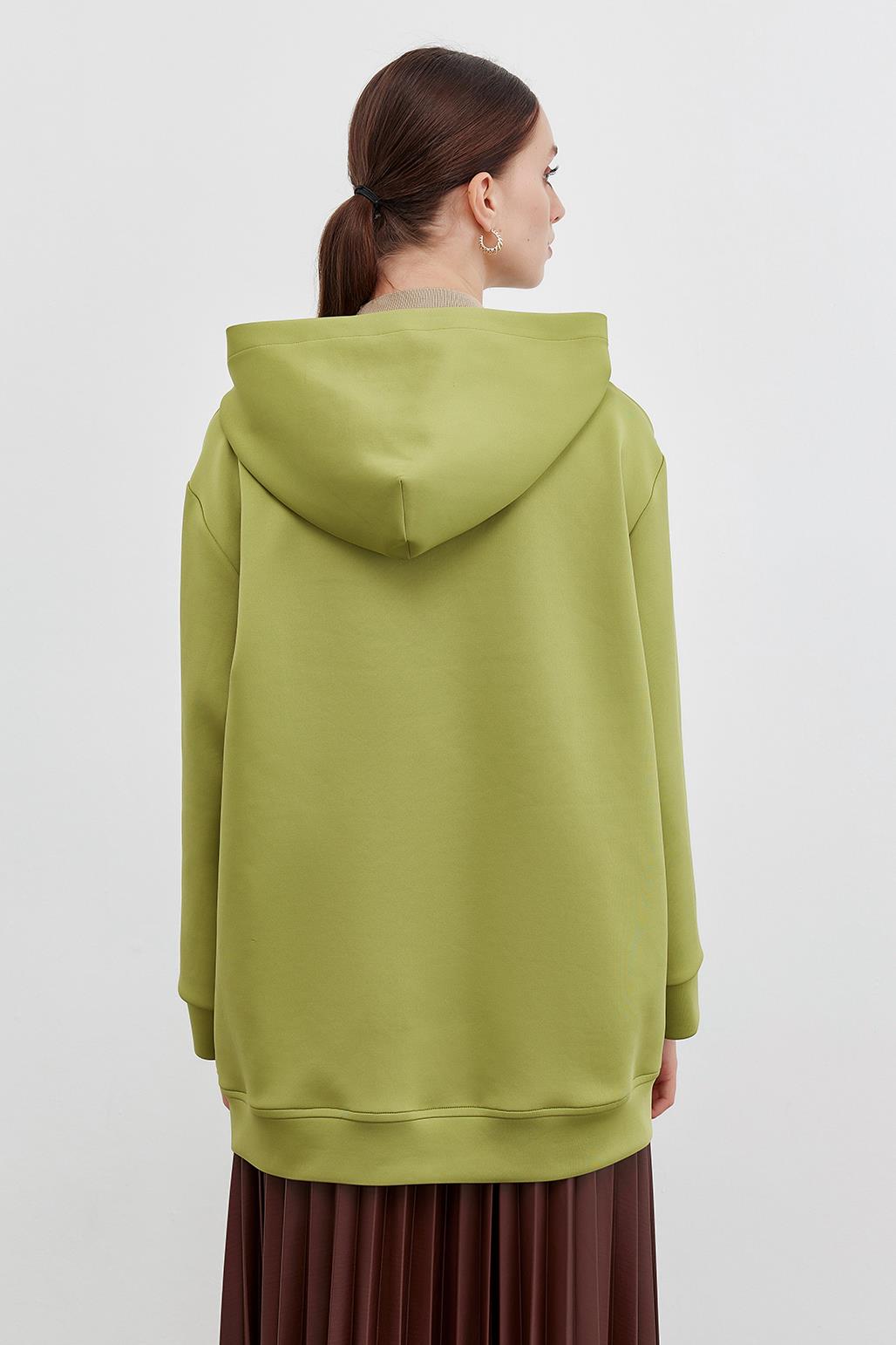 Puf Kapüşonlu Hırka Olive