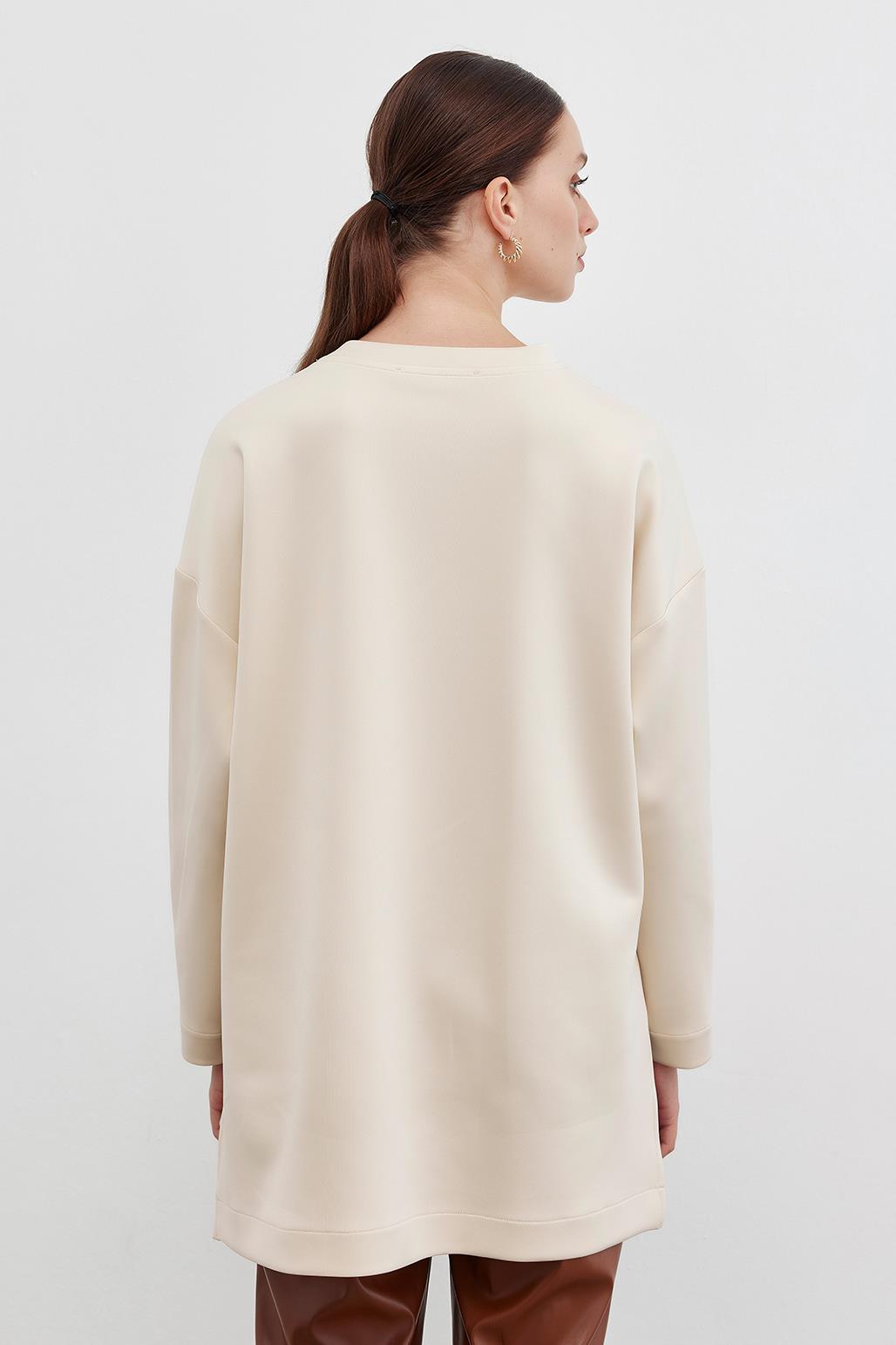 Puf Yırtmaçlı Sweatshırt Kemik