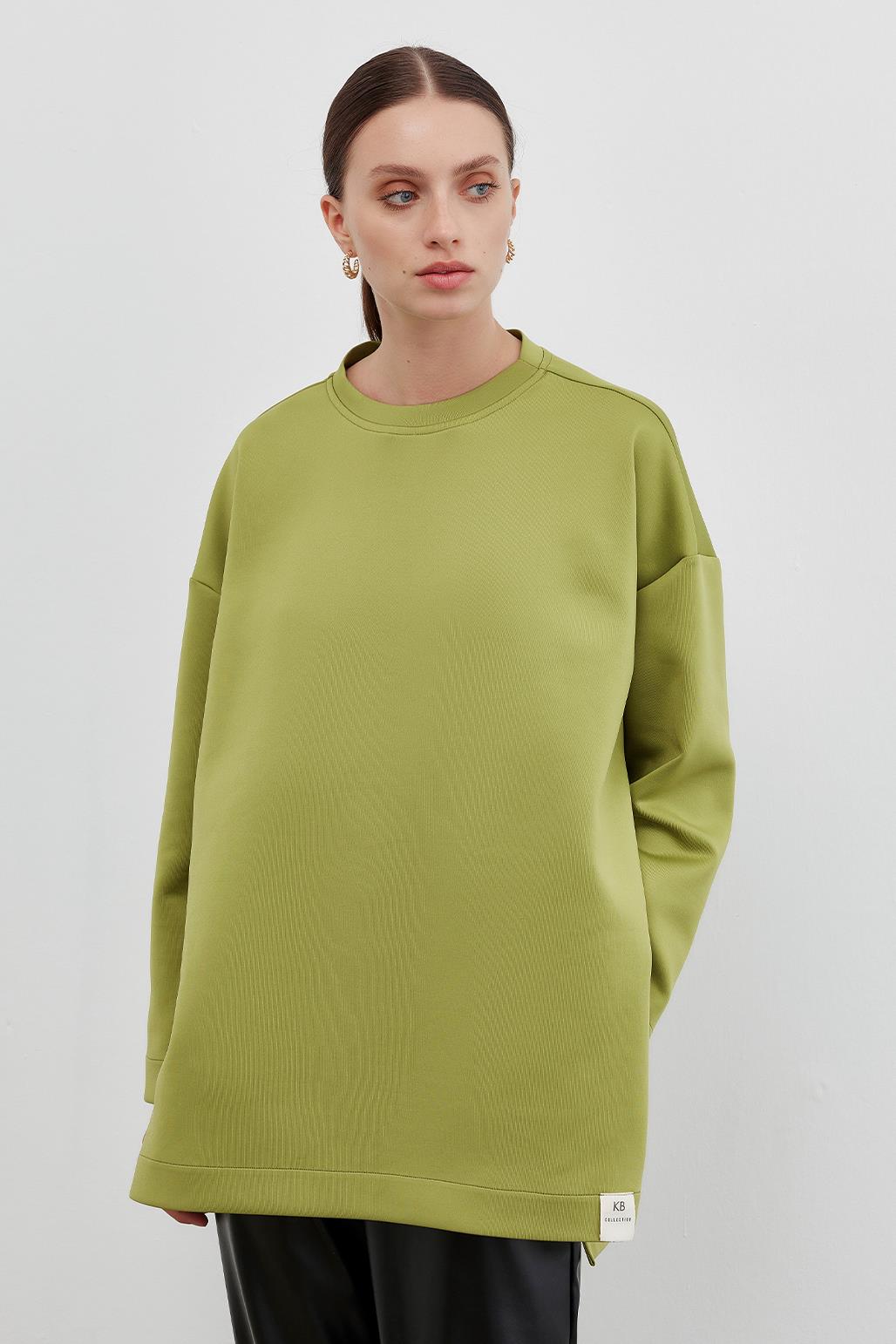 Puf Yırtmaçlı Sweatshırt Olive