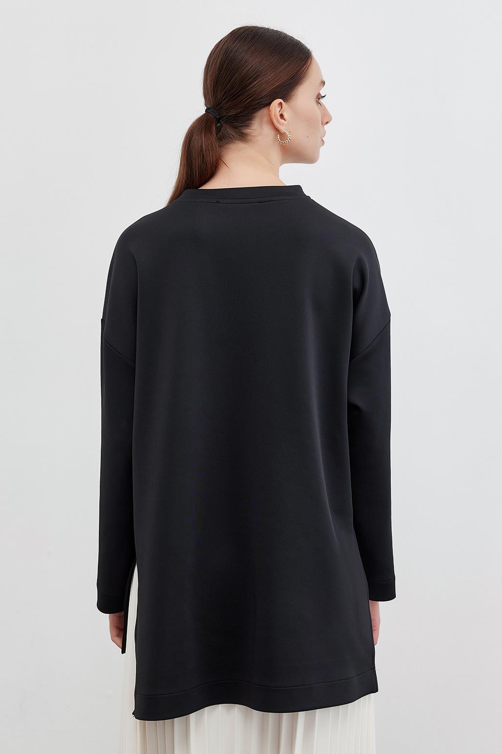 Puf Yırtmaçlı Sweatshırt Siyah