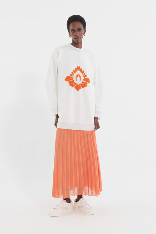 Punch Nakışlı Sweatshırt Ekru