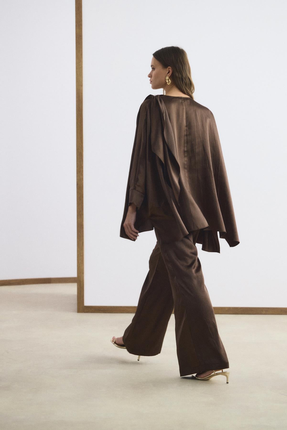 Şal Yaka Tasarımlı Acı Kahve Kadın Takım