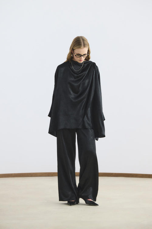 Şal Yaka Detaylı Pantolon Takım Siyah