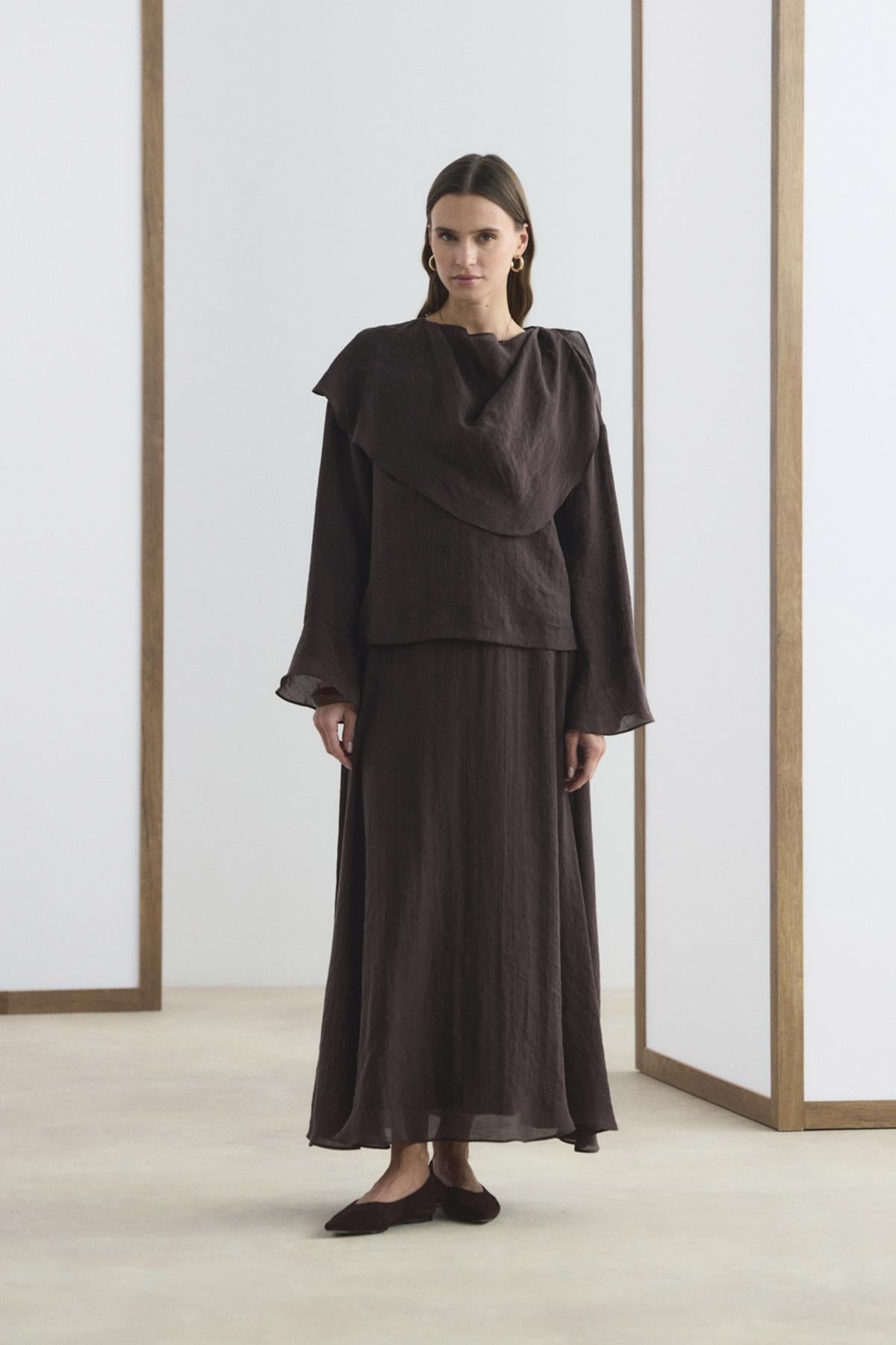 Rahat Formlu Acı Kahve Gömlek Etek İkili Takım