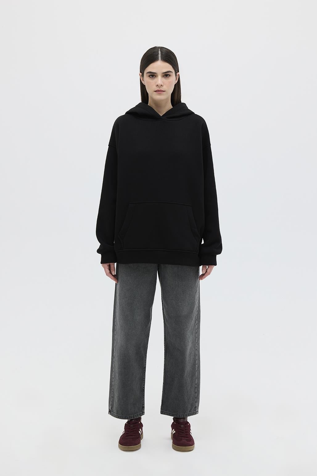 Şardonlu Kapüşonlu Sweatshirt Siyah