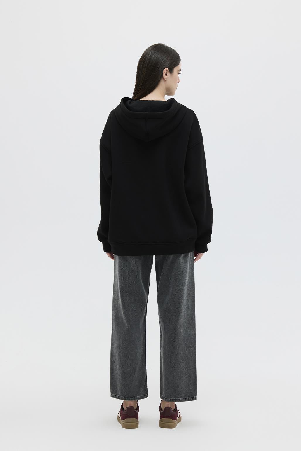 Şardonlu Kapüşonlu Sweatshirt Siyah