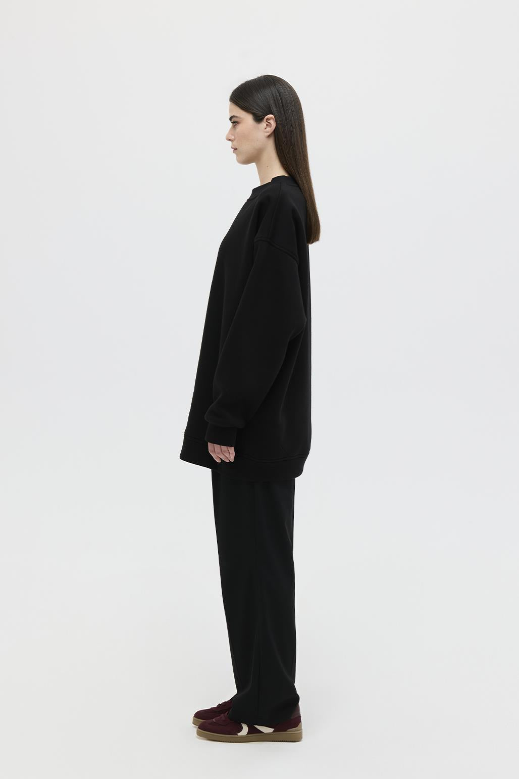 Şardonlu Oversize Sweatshirt Siyah