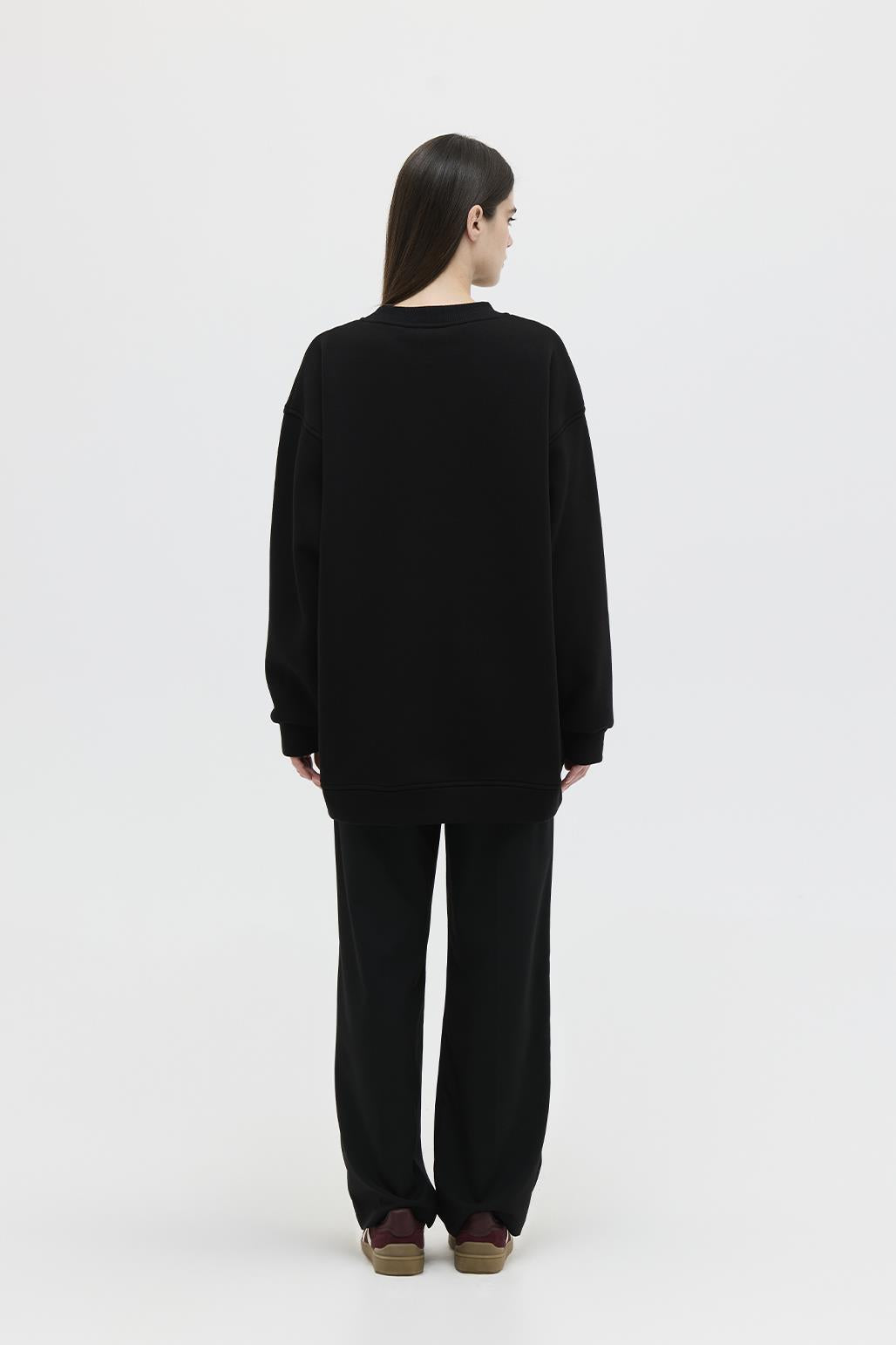 Şardonlu Oversize Sweatshirt Siyah