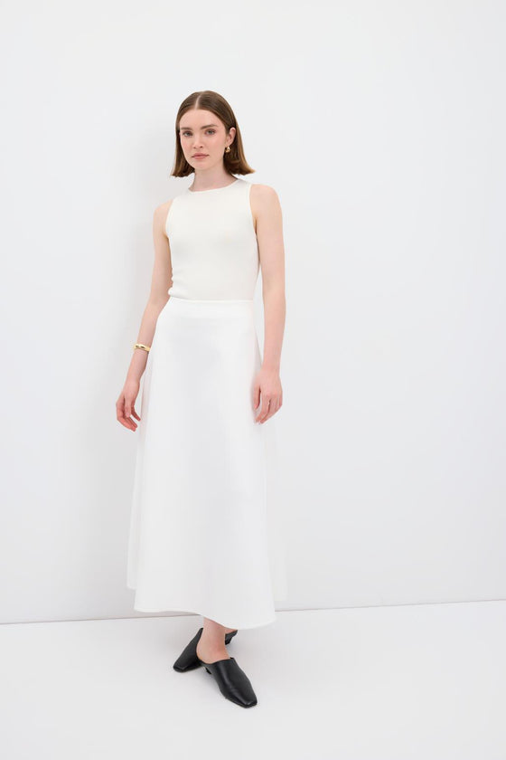 Scuba Kumaş Kloş Etek Ekru