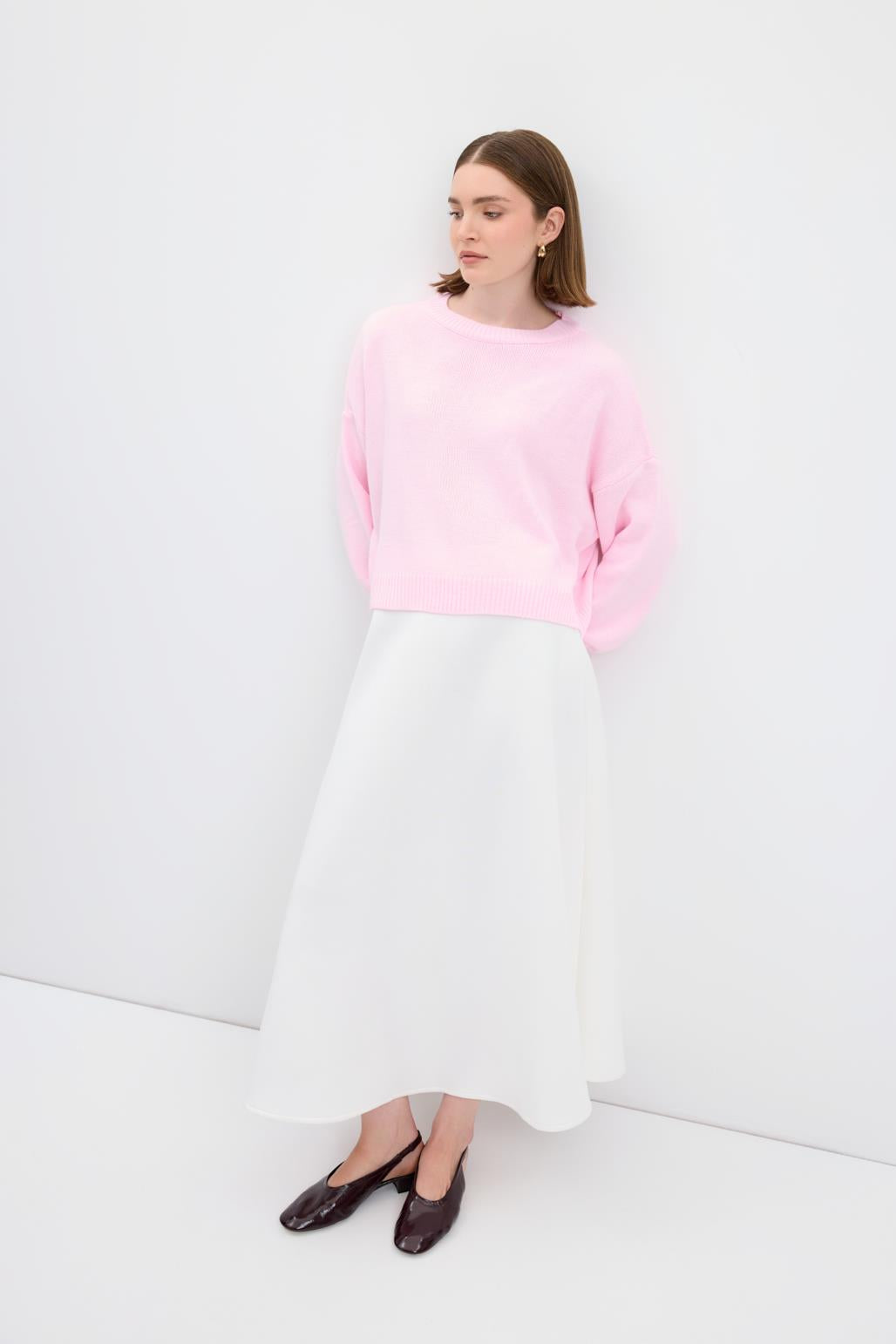 Scuba Kumaş Kloş Etek Ekru