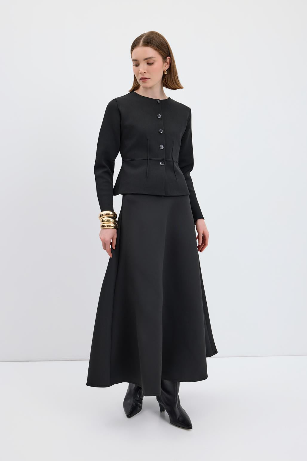 Scuba Kumaş Kloş Etek Siyah