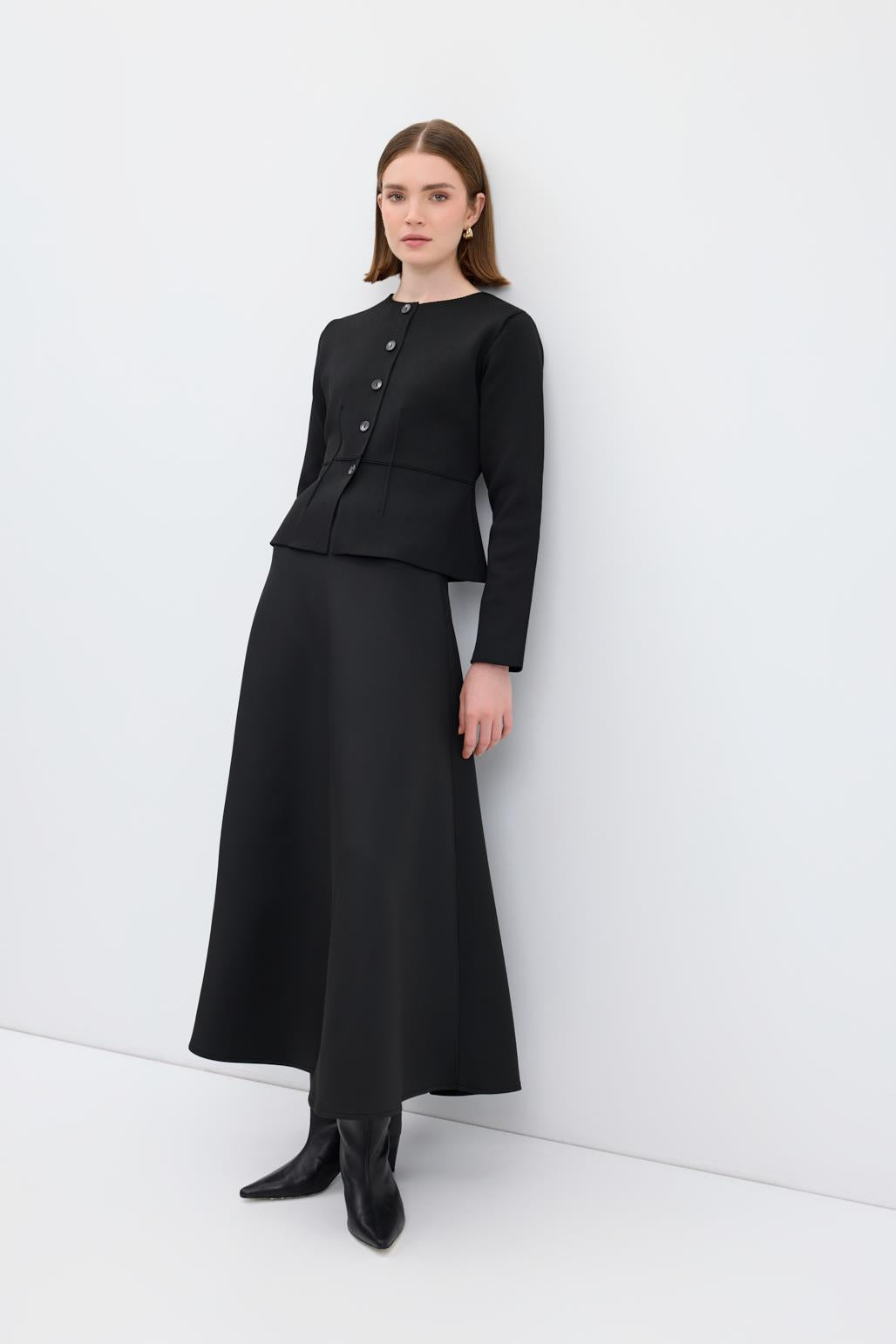 Scuba Kumaş Kloş Etek Siyah