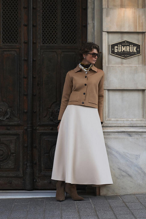 Scuba Kumaş Kloş Etek Taş