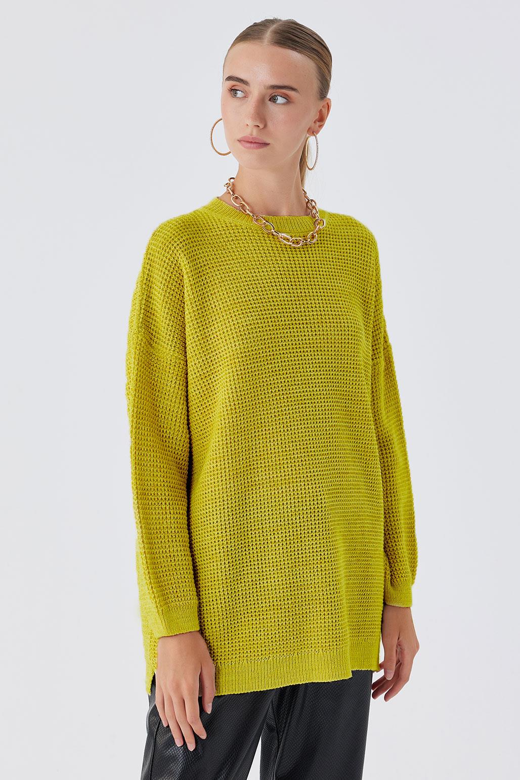 Shine Simli Triko Kazak Olive