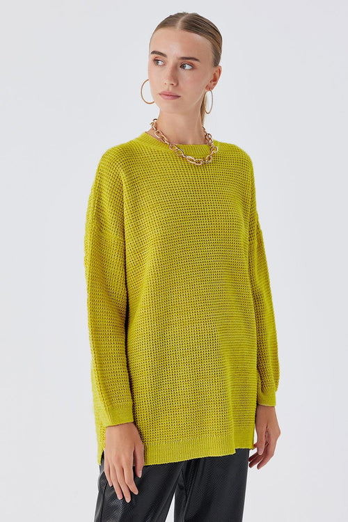 Shine Simli Triko Kazak Olive