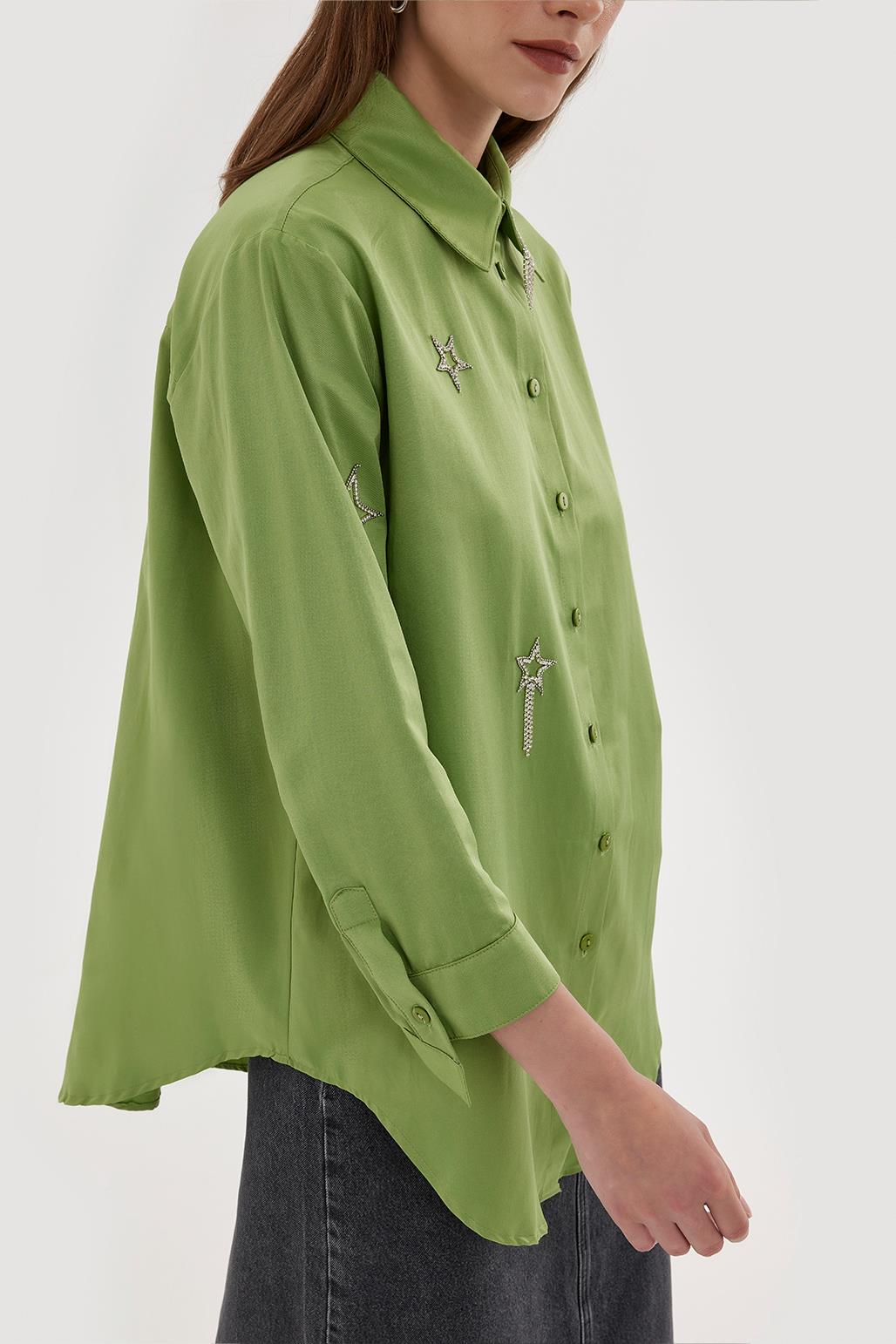 Taş Aplikli Gömlek Yeşil