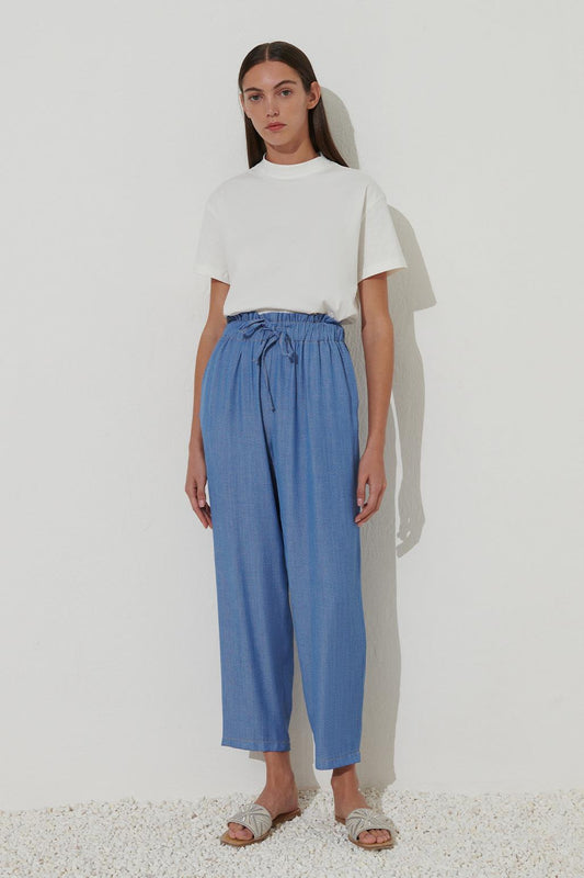 Tencel Beli Lastikli Pantolon Açık Mavi