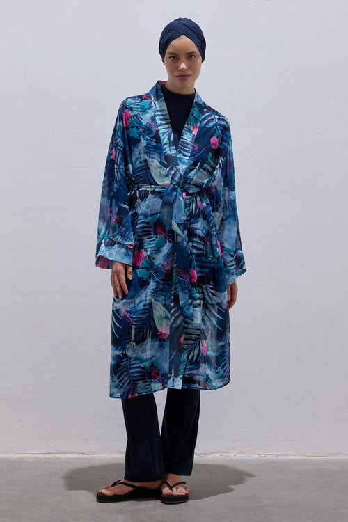 Tesettür Bağlamalı Pareo Abaya Mavi