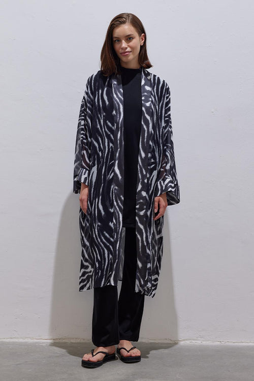 Tesettür Bağlamalı Pareo Abaya Zebra
