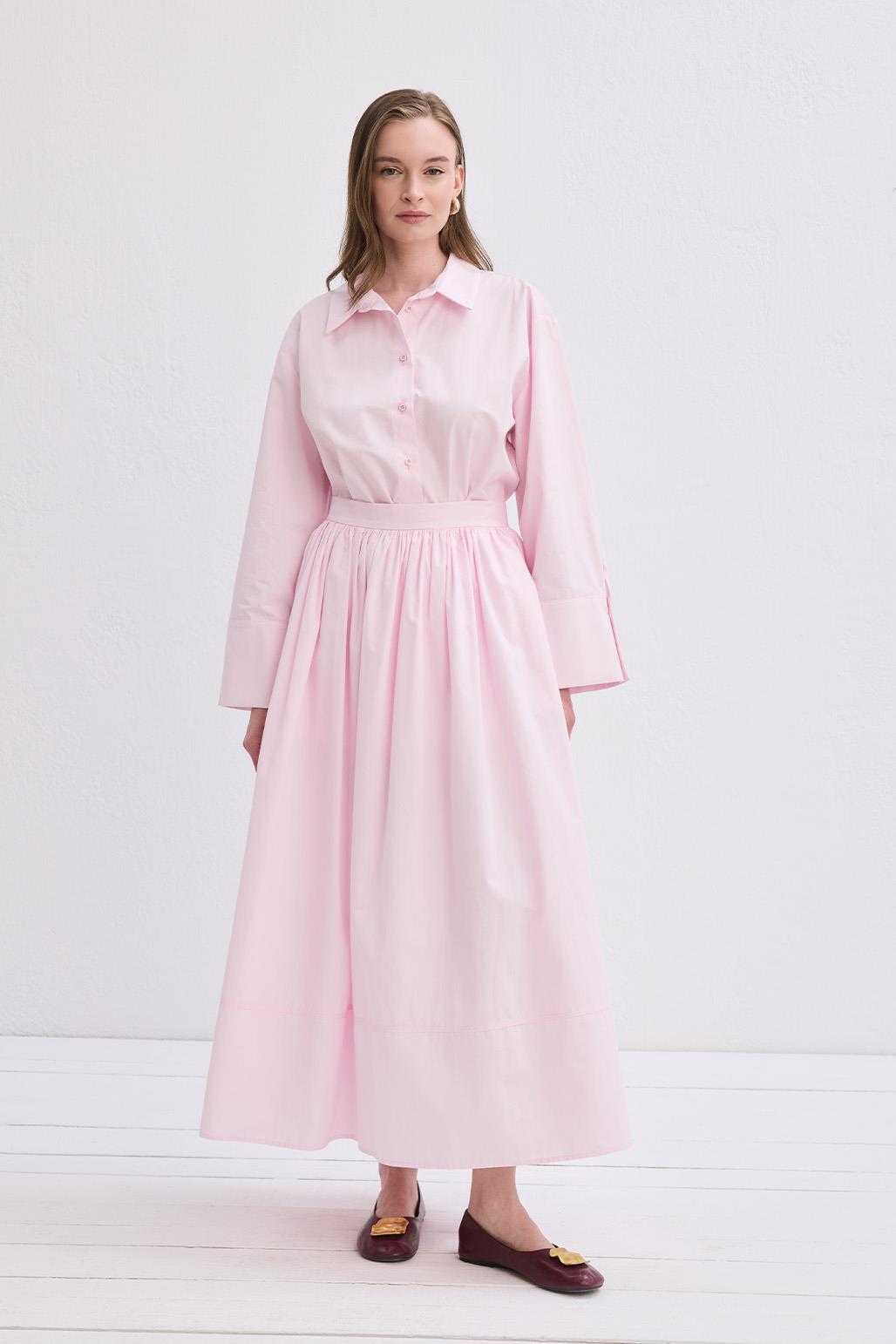 Vera Büzgülü Etek Pembe