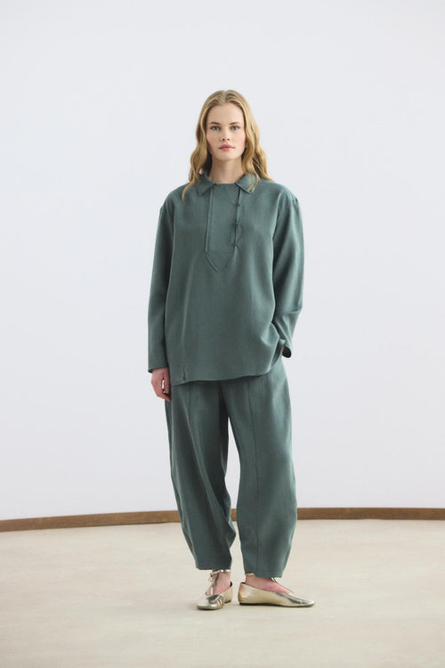 Yaka Detaylı Tensel Tunik Pantolon Takım Antrasit